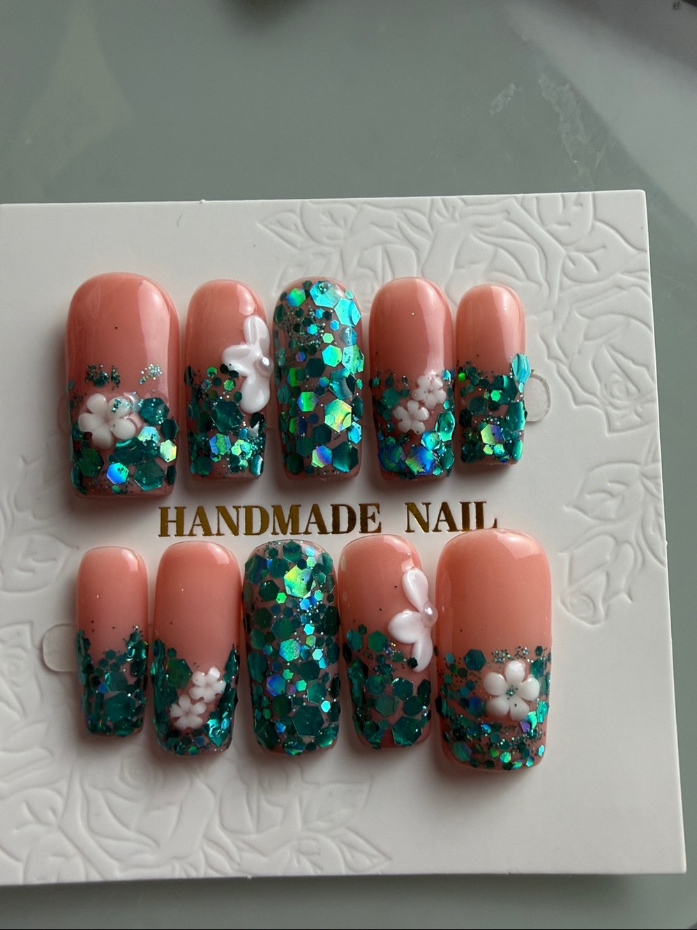 Glitter Aqua Blue Nails size small
